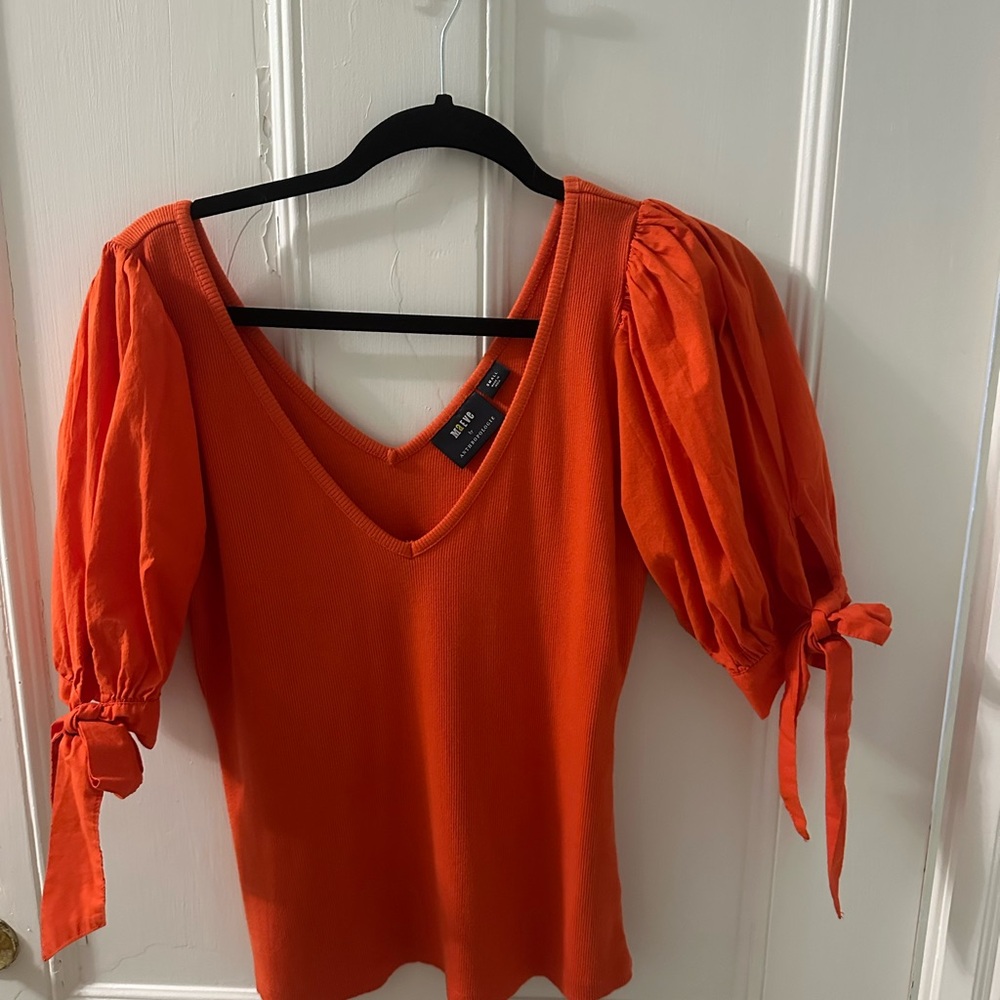 Anthropologie Orange Puff Sleeve Blouse
